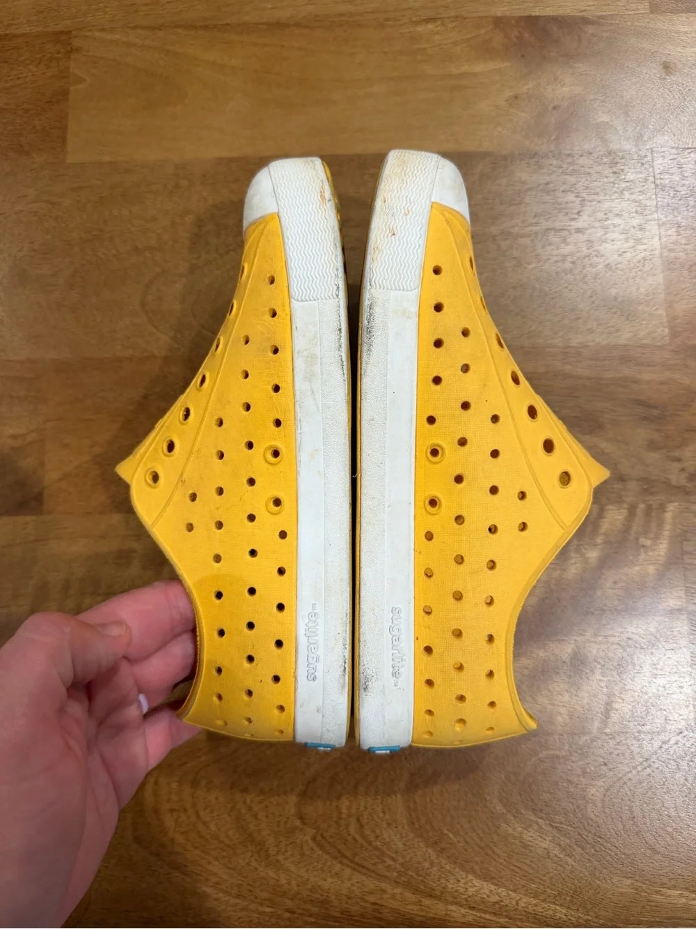 Native Yellow Perforated Slip-On Shoes with White Toe Caps and Sole Size Kid 3